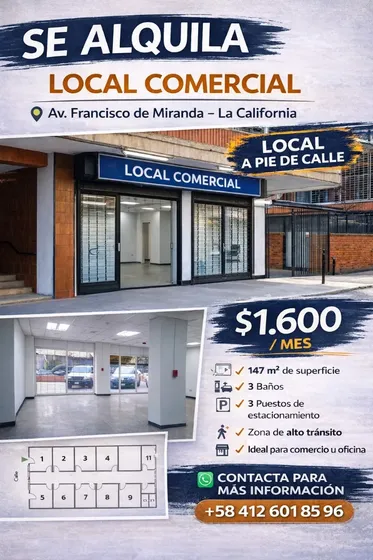Se Alquila Local En Av. Francisco De Miranda, La California Norte