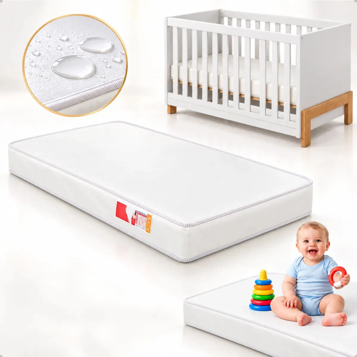 Colchão De Berço Impermeável 130x60 D18 Cor Branco - Z.A Colchões
