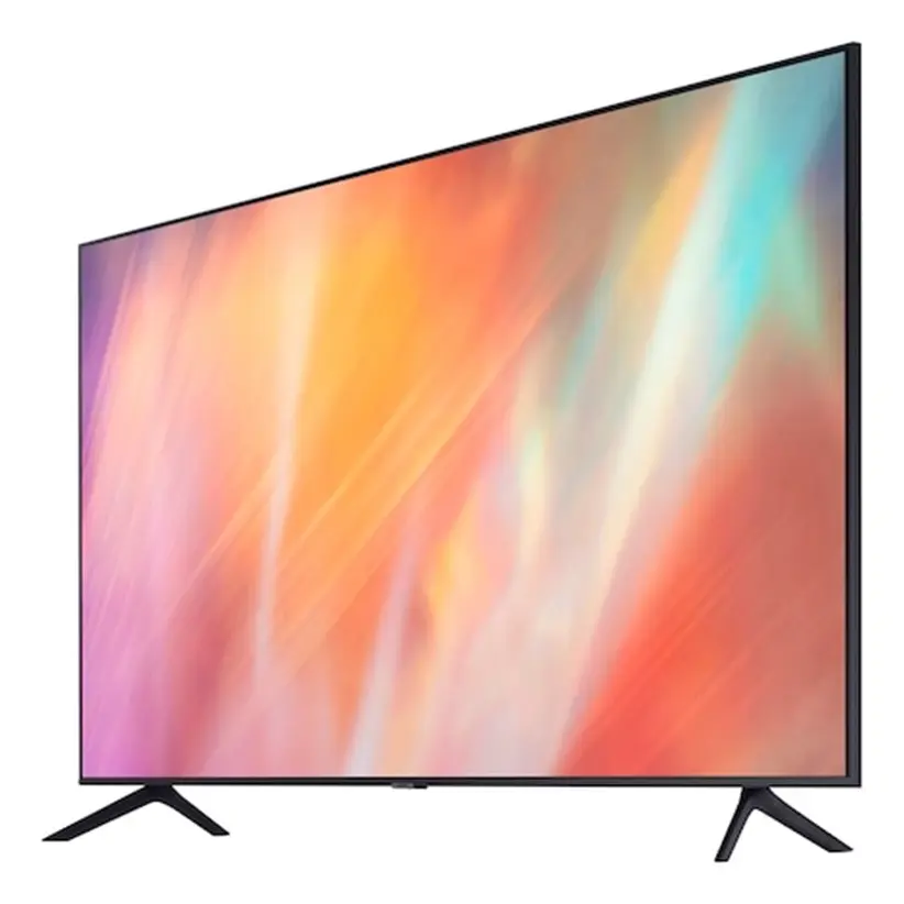 Smart TV Samsung Crystal UHD 65 polegadas em ângulo, mostrando a tela e a lateral.