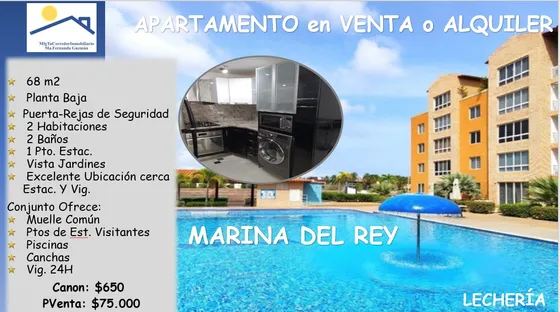 Venta O Alquiler  Apartamento Planta Baja En El  Conjunto Residencial Marina Del Rey  