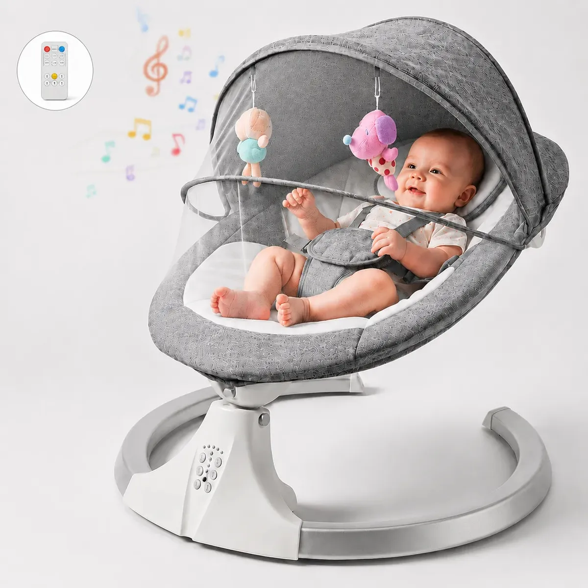 Cadeira de Balanço Elétrica para Bebê, com Bluetooth, Mosquiteiro e Vibração