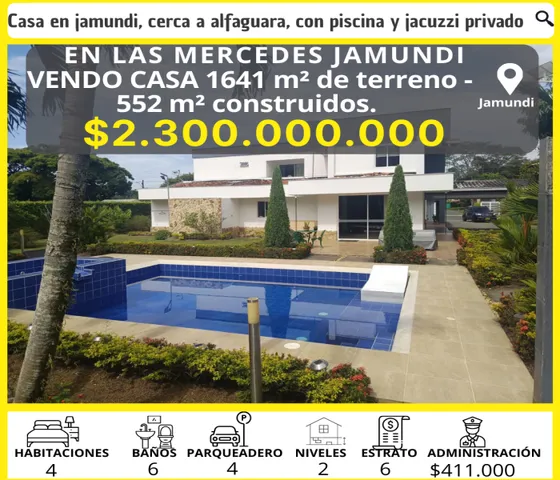 Vendo Casa En Las Mercedes Jamundí 1641 Metros De Lote Y 552 Construidos. 2.300 millones