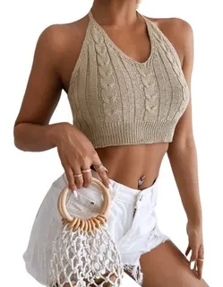 Blusa halter cuello babero sale