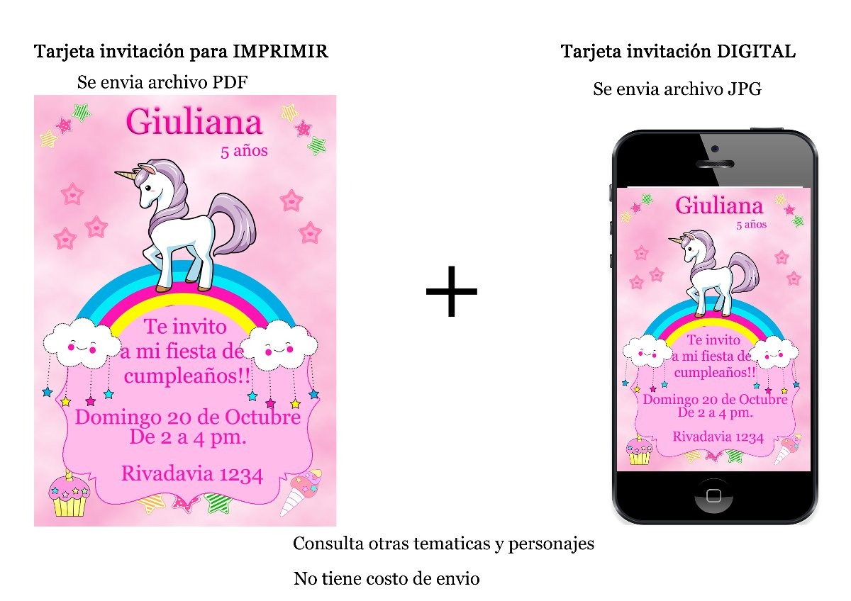 Tarjeta Invitacion Unicornio P/ Imprimir.imprimible +digital | Mercado