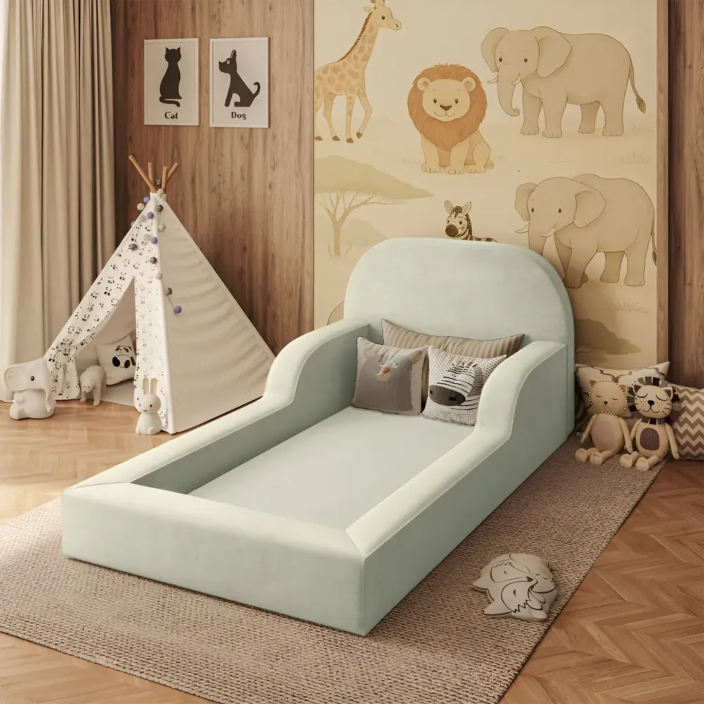 Cama Colchão Montessoriana Infantil Proteção Lateral Balaqui Cor Bege
