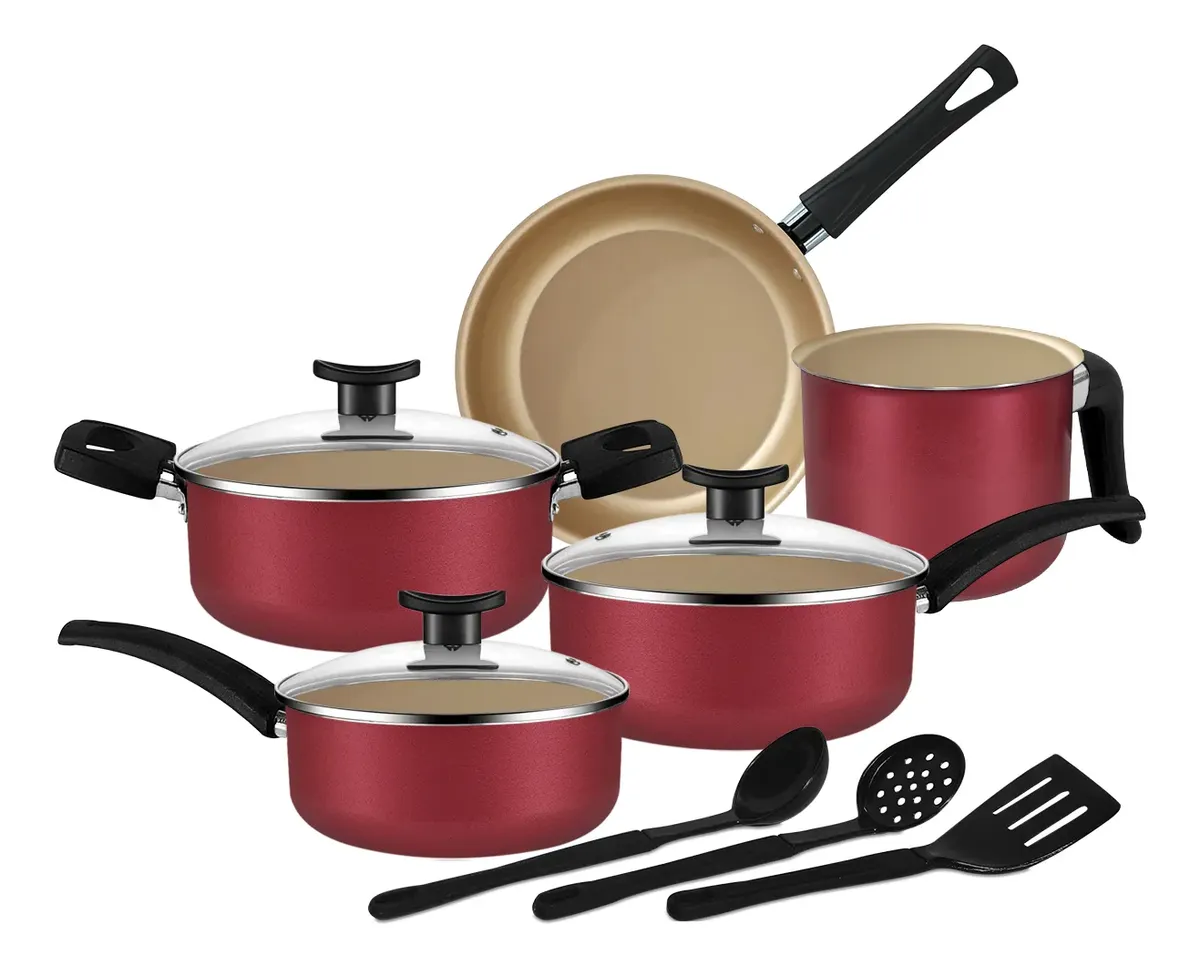 Jogo De Panelas Antiaderente Teflon 8 Peças Cereja