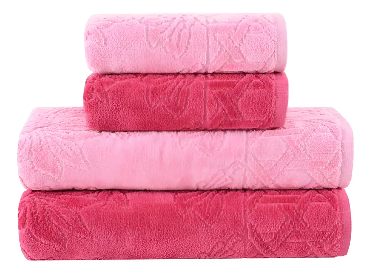 Jogo de Toalhas Buddemeyer Village Banho Rosa/Rosa Chic 4 peças