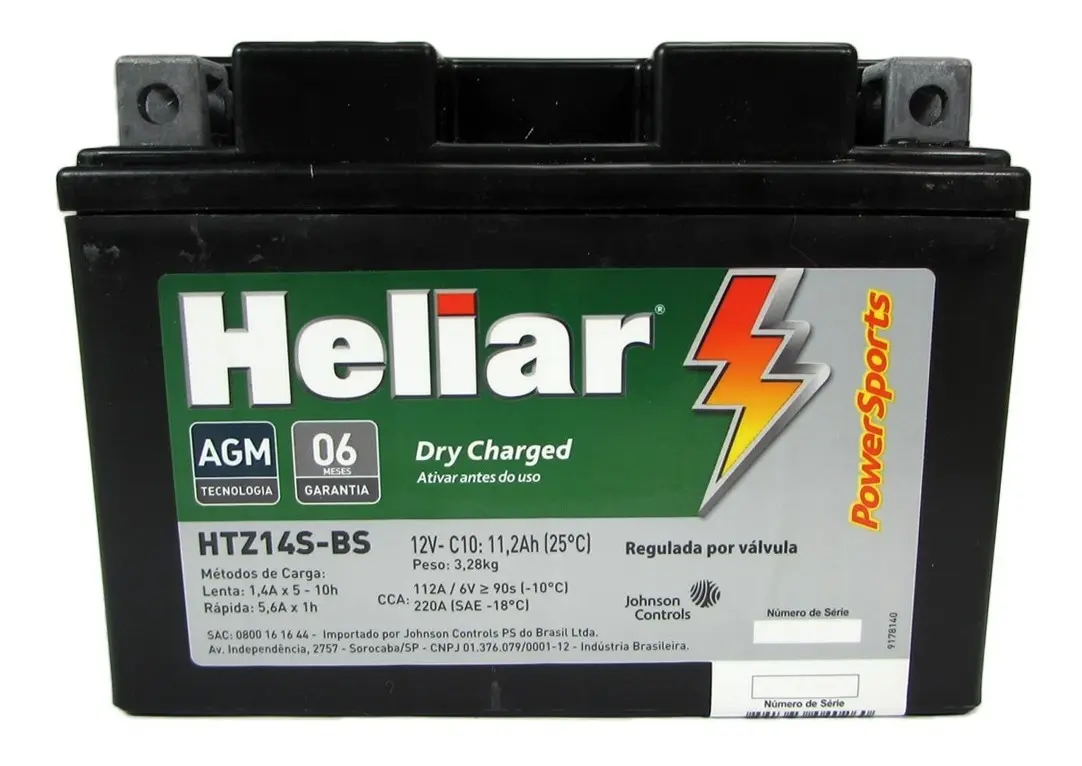 BATERIA HELIAR HTZ14S CB1300/ CB1100/ SHADOW750/ SHADOW1100/ TRANSALP700/ FZ1/ XJR1300/ F800G