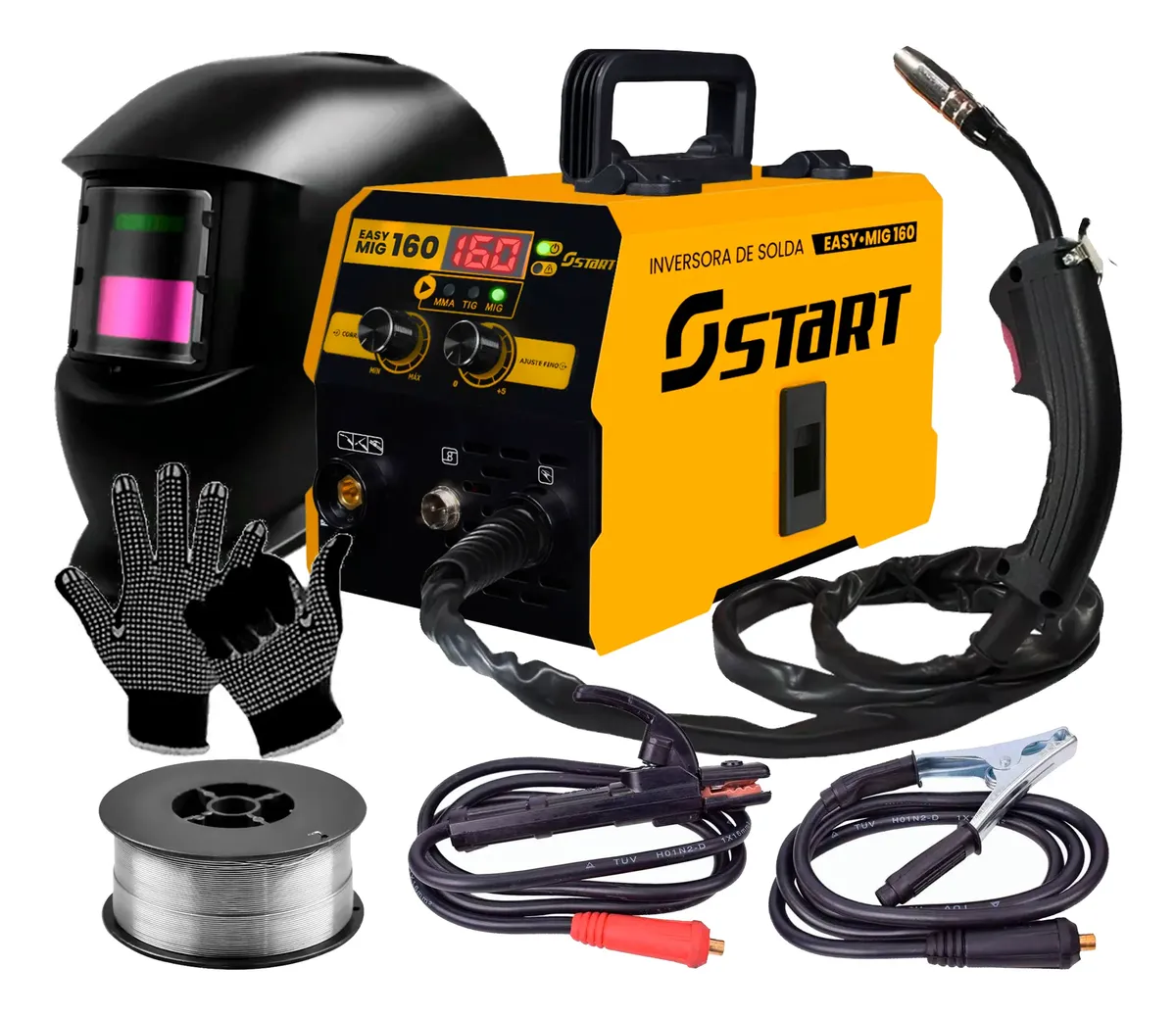 Maquina Inversora Solda Mig 160a 3 Em 1 Tig Lift Acessórios Amarelo 220v