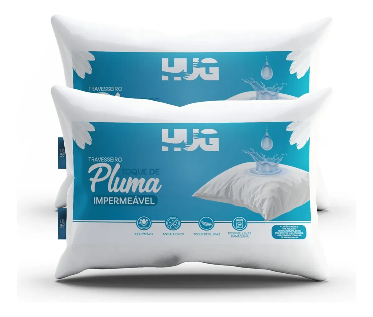 Kit 2 Travesseiros Impermeável Toque Pluma Hug Antialergico