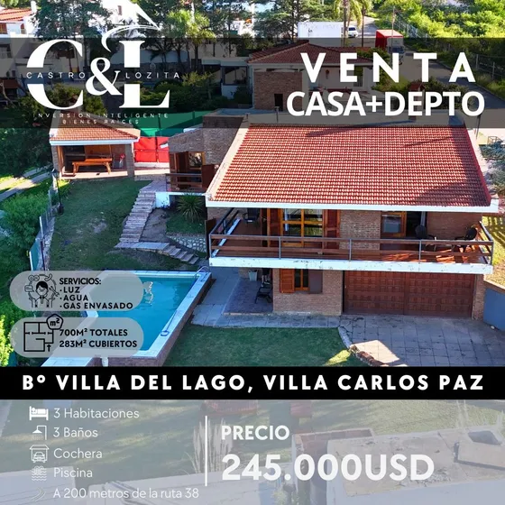 Casa Principal De 2 Dormitorios, Piscina Y Departamento En Villa Del Lago, Villa Carlos Paz