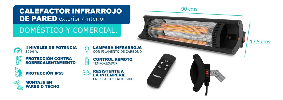 Calefactor Infrarrojo De Pared Philco Pbsv2022p 2000w Color Negro