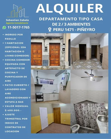 Departamento Tipo Casa Interno De 2 / 3 Ambientes