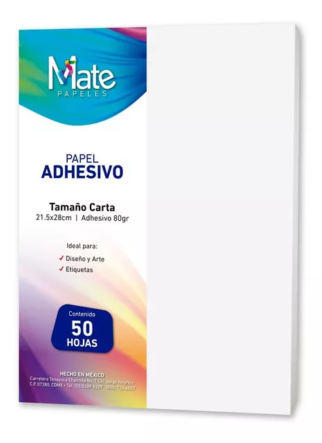 Papel Adhesivo Ecológico Blanco Mate Tamaño Carta 100 hojas