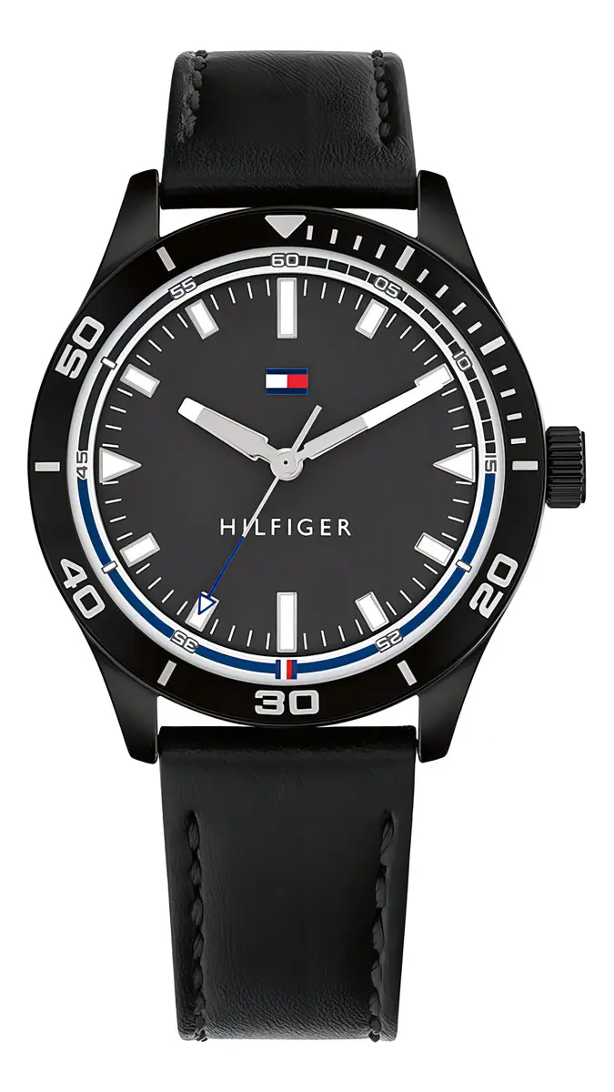 Relógio Masculino de Couro de Quartzo Preto Tommy Hilfiger