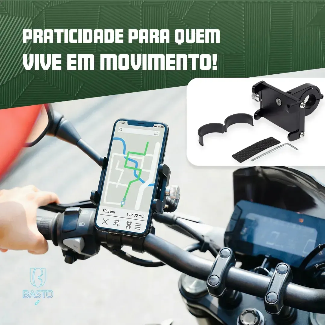 Suporte Celular Bike Moto Regulagem Universal Forte Alumínio Guidão Ajustável Reforçado Resistente À Prova D'água Fixo B Basto