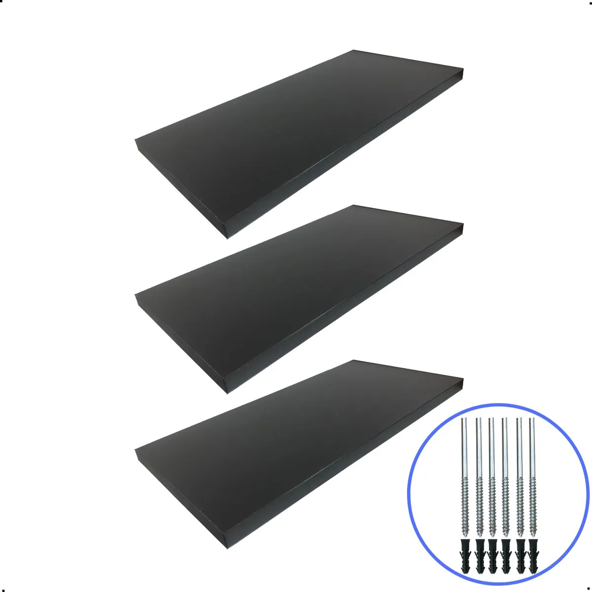 3 Prateleira 40x20 Madeira Mdf Preto Com Suporte Invisível Preto