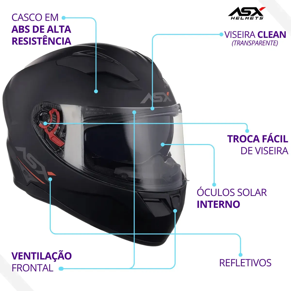 Capacete Moto Asx City Sv Preto Fosco Óculos Solar Interno — foto 4