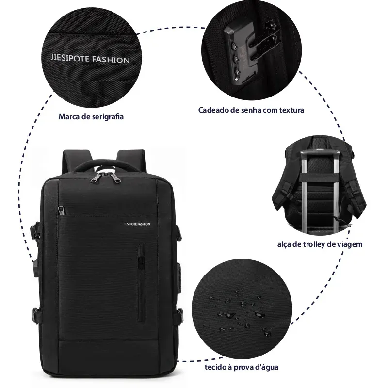 Mochila, para homens e mulheres, com fecho de senha, capacidade expandível de 30 a 42 L, impermeável, reforçada, ideal para viagens diárias e negócios, pode acomodar um laptop de 15,6 polegadas