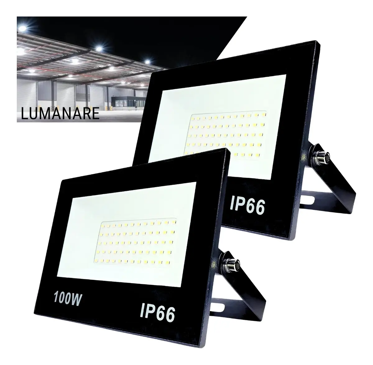 Kit Com 2 Refletor Led Holofote 100w Luz Branco-frio 6500k À Prova D'Água Econômico Fácil De Instalar Carcaça Preta Ip66