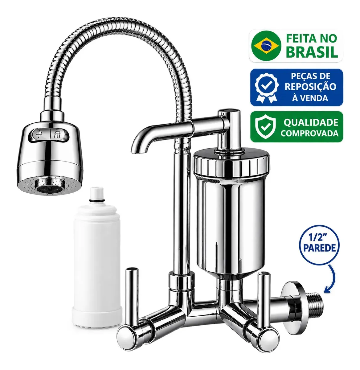 Torneira Com Filtro Com Purificador Agua Bica Flexível Gourmet para Cozinha Parede Luxo Chuveirinho 2 Modos de Jatos A Mais Vendida