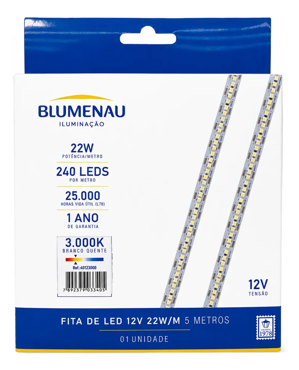 Fita Led 12v Blumenau 22w 3000k Luz Amarela Rolo De 5m