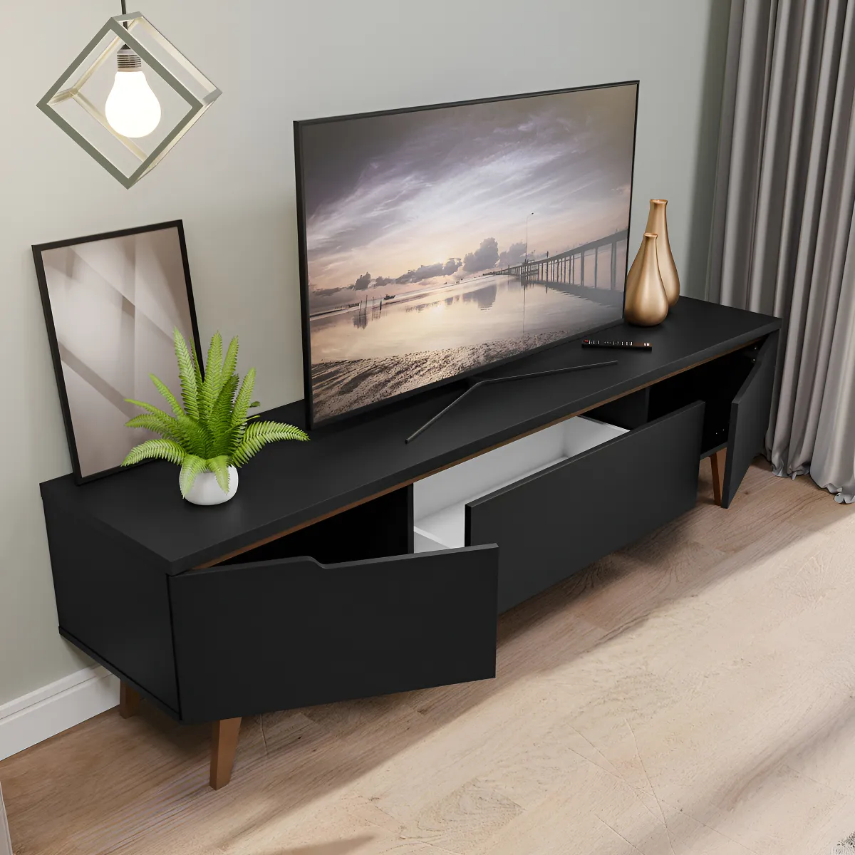 Mueble Mesa Para Tv Rack Madesa Reims Hasta 75'' Color Negro