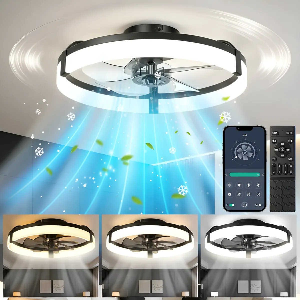 Ventilador De Techo Luz Con Control Remoto Inteligente Led