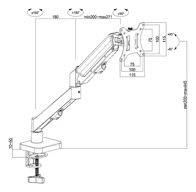 Suporte Articulado Para Monitor 13 A 32 Pistão A Gás Ajustável Zinnia Nimbo 110 Preto