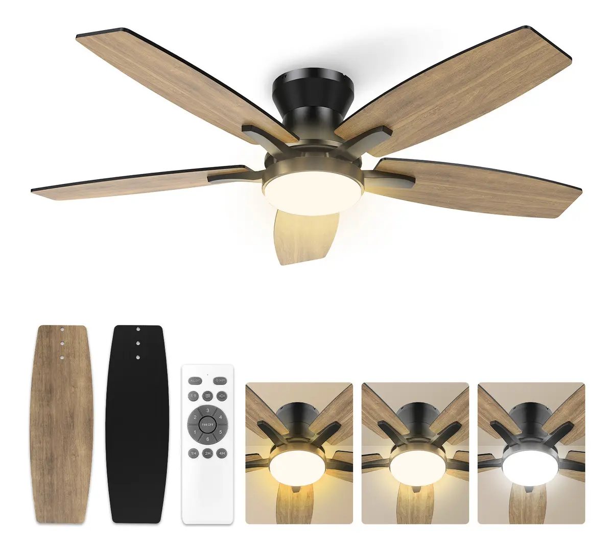 Ventilador de Teto FANSVENTO 42" Com Luz LED e Controle, 5 Pás Reversíveis Silencioso