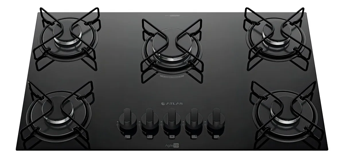 Cooktop 5 Bocas A Gás Atlas Agile Up Mega Chama Preto