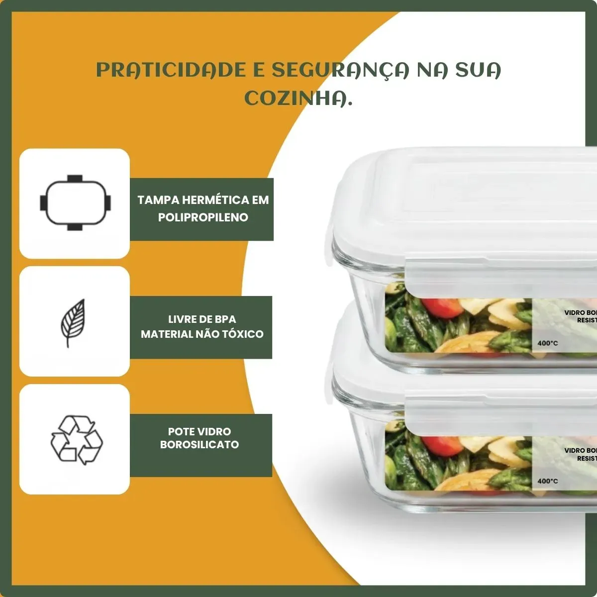 Kit 10 Potes Herméticos de Vidro LuvinCo 640ml com 4 Travas