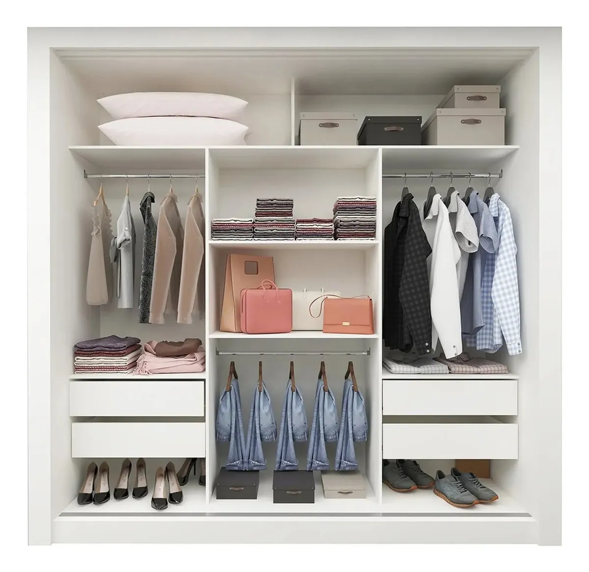 Guarda-roupa Milão Yescasa branco com espelho para quarto de casal