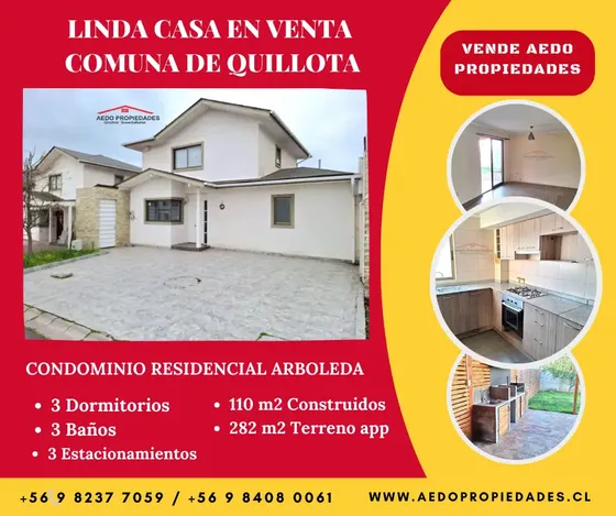 Se Vende Linda Casa, Condominio Arboleda, Comuna Quillota