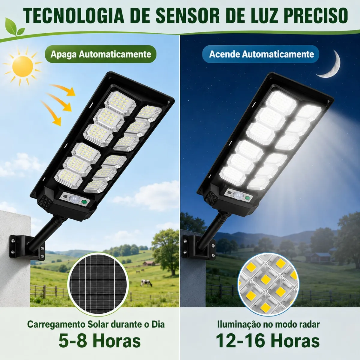 Kit 2 Luminária Solar Holofote 800w com Sensor e Bateria Preto e Branco — foto 7