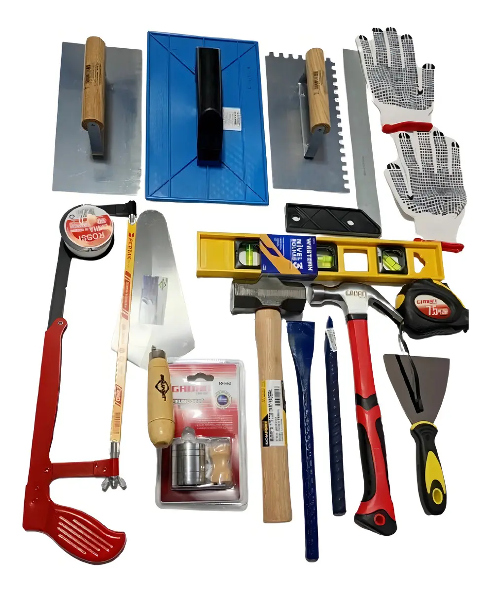 Kit de ferramentas manuais para pedreiro com 16 itens