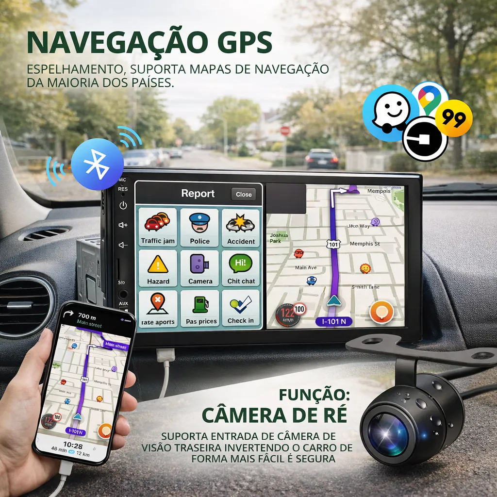 Central Multimídia Universal Mp5 1 Din 7 Espelha Dvd+ Cam — foto 2