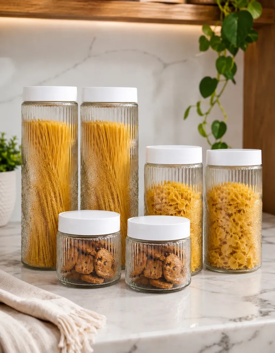 Conjunto Kit 6 Potes De Vidro Porta Mantimentos Com Tampa