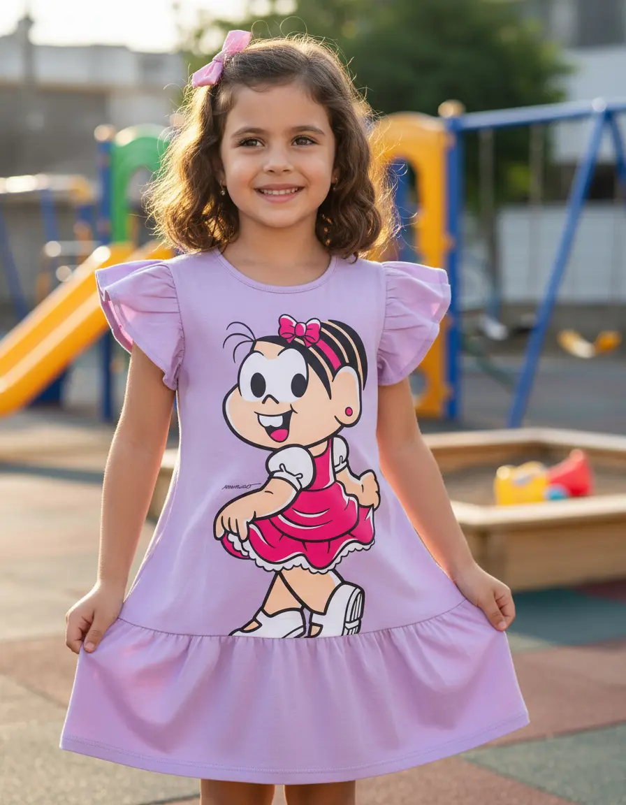 Vestido Turma da Mônica 100% Algodão (4 a 12 anos)