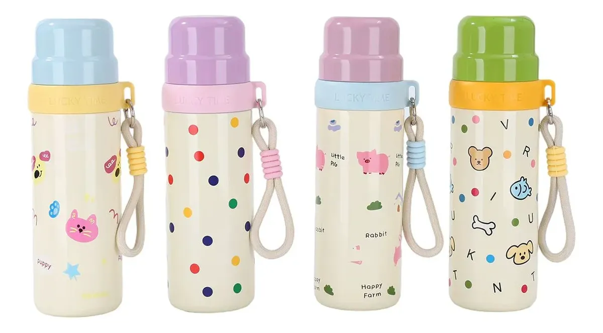Garrafa Térmica Infantil 500ml Escolar Vacumm Alça + Copo