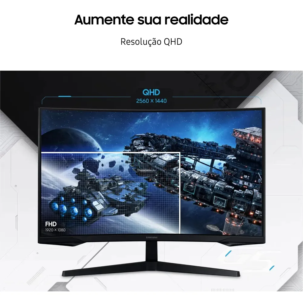 Monitor Gamer Samsung Odyssey G5, 27 , Qhd, 165hz Cor Preto