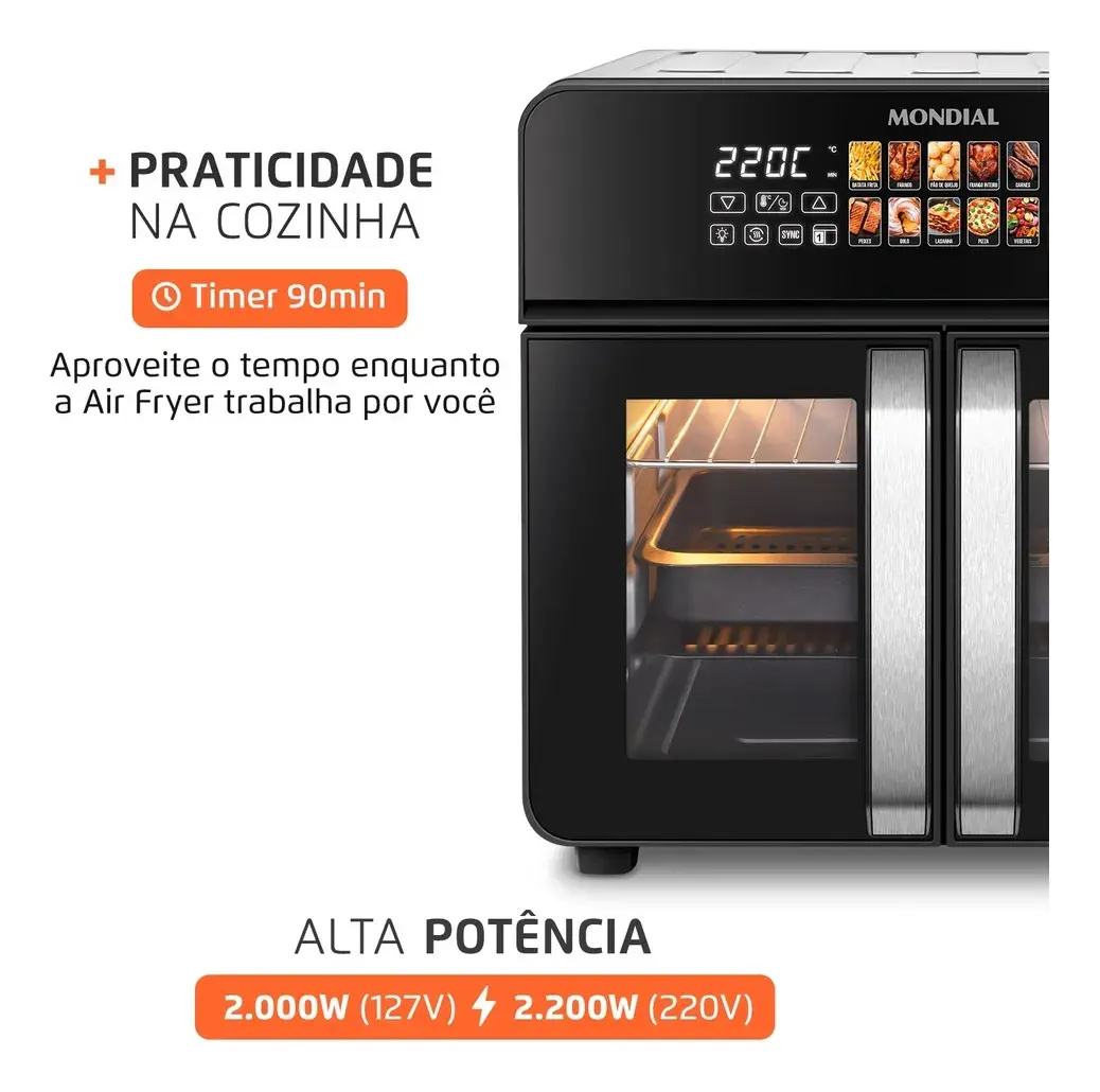 Air Fryer Forno 25l French Door Mondial - Afdo-25l-fd Preto 127v - imagem 6