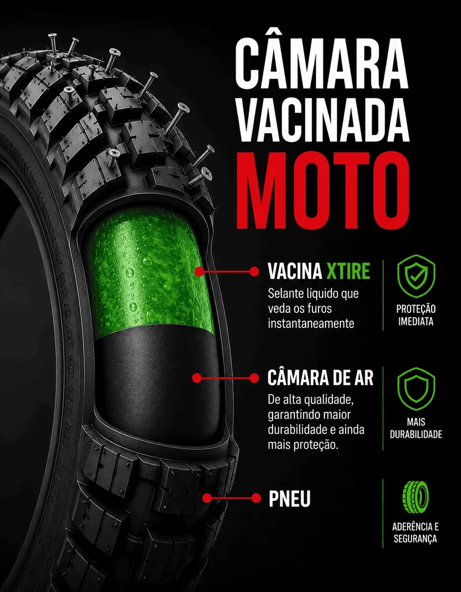 Kit 2 Camara De Ar Moto C/ Vacina De Pneu Antifuro Xtire