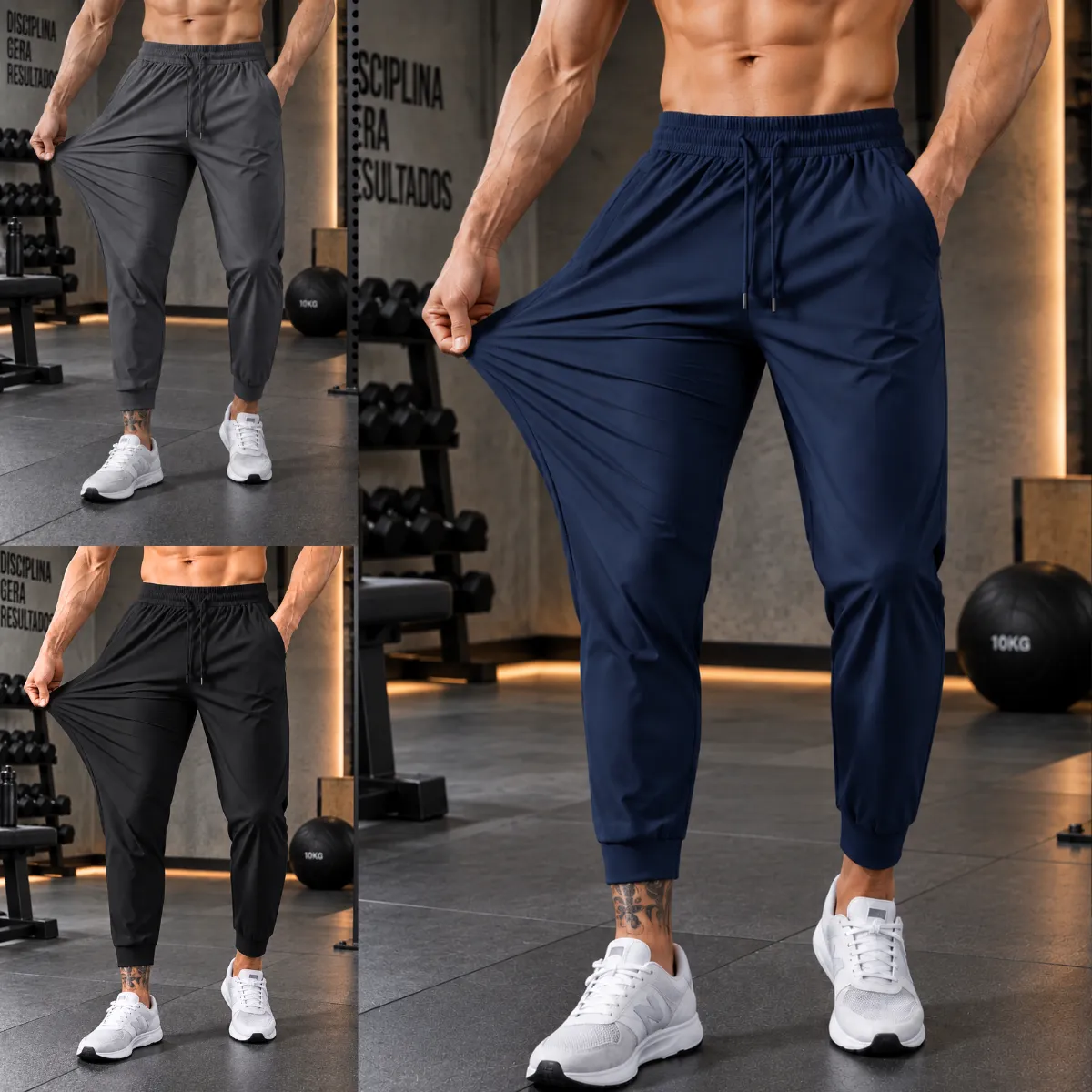 Kit 3 Calça Tactel Jogger Masculina Elastano Treino Affluere
