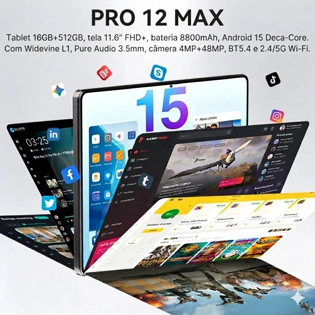 Tablet Android 15 Hancdon Tab Kit Completo Ram 16gb 512gb 11.6'' Hd Tela Apoia Wifi 2,4/4g/5g Dual Sim Bateria 8800mah Com Caneta+teclado E Mouse Profissional Estudo Trabalho Jogos 2 Em 1 Tablets Pc