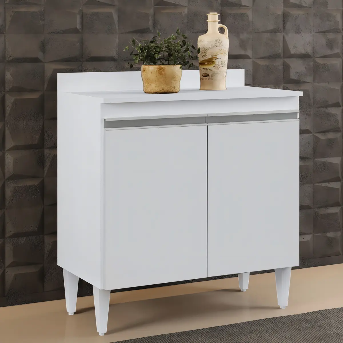 Balcão Cozinha 80cm 2 Portas Hawai Branco Lumil Móveis