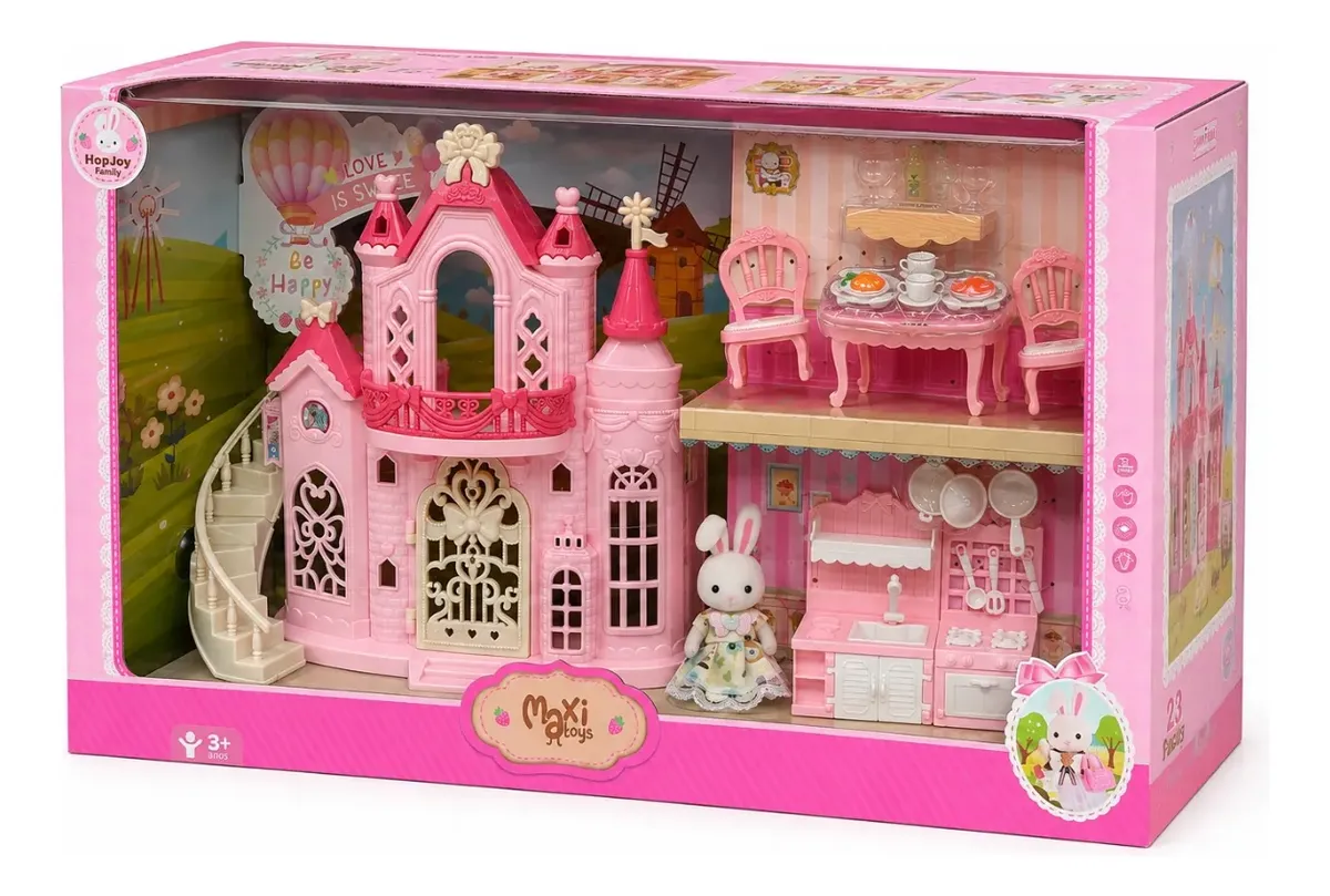 Casinha Boneca Coelho Mini Castelo Móveis Hopjoy Maxi Toys