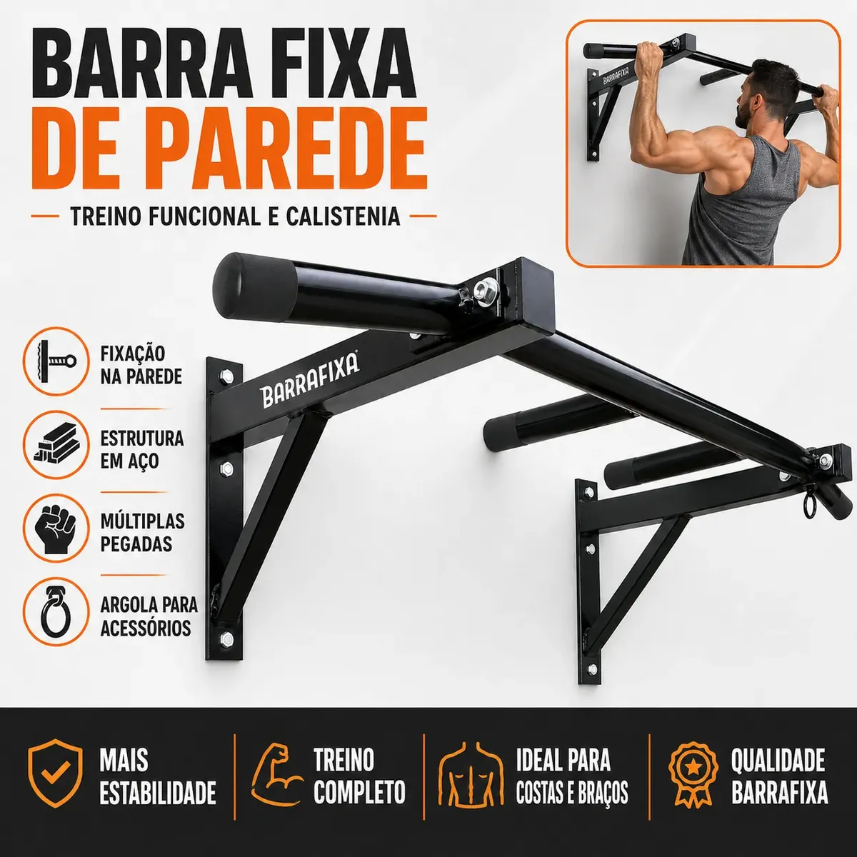 Barra Fixa de Parede Pull Up Completa Interna e Externa