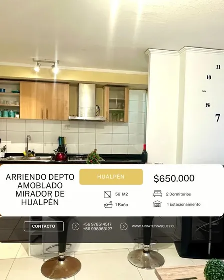 Arriendo Departamento Amoblado 2 Dormitorios