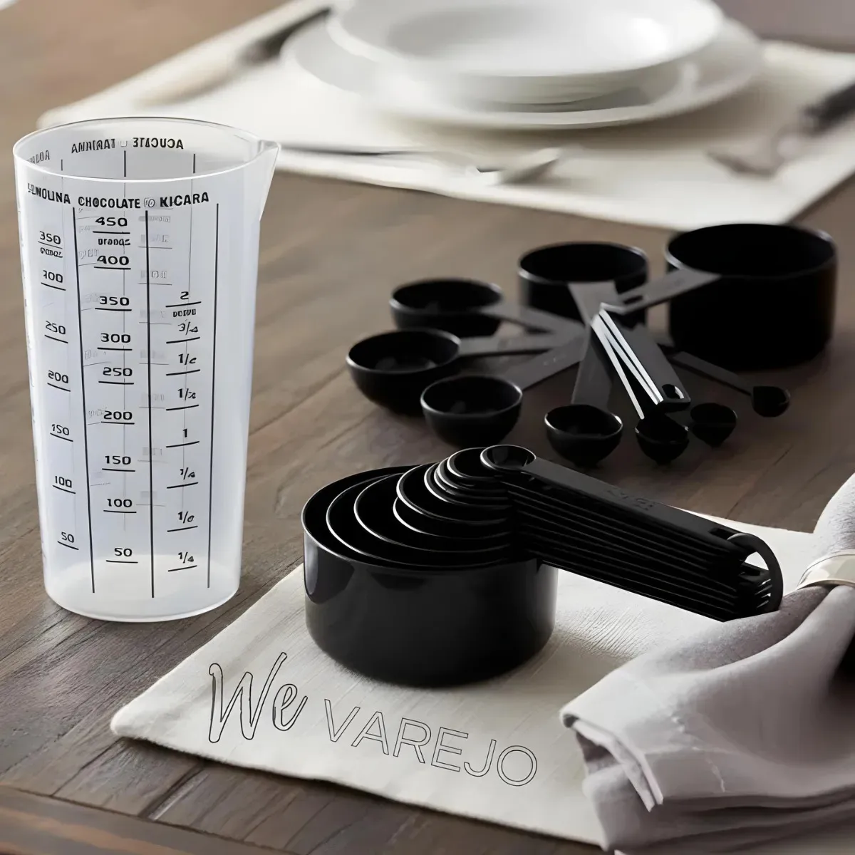 Kit Copo Medidor Colheres Medidoras Xícaras Medidas Receitas Preto